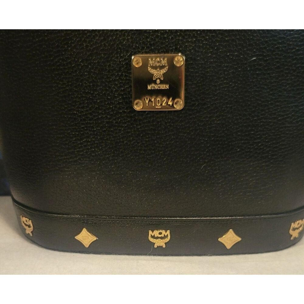 MCM - Classic Black Logo Saffiano Leather Bucket Bag - Picture 8 of 11